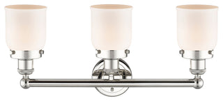 Edison Small Bell 3-Light 25" Vanity Light, Polished Nickel, Matte White Shade