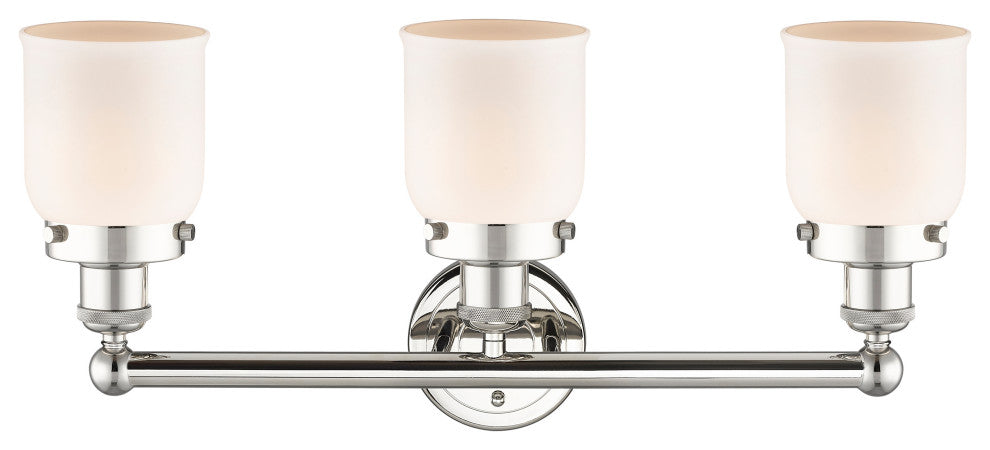 Edison Small Bell 3-Light 25" Vanity Light, Polished Nickel, Matte White Shade