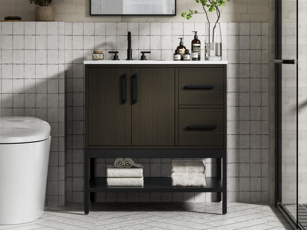 Home Living 32" Single Bathroom Vanity, Mocha Brown