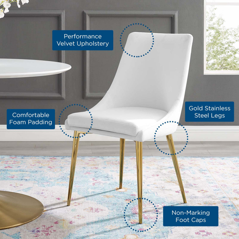 Side Dining Chair, Velvet, Metal, White, Modern, Bistro Restaurant Hospitality