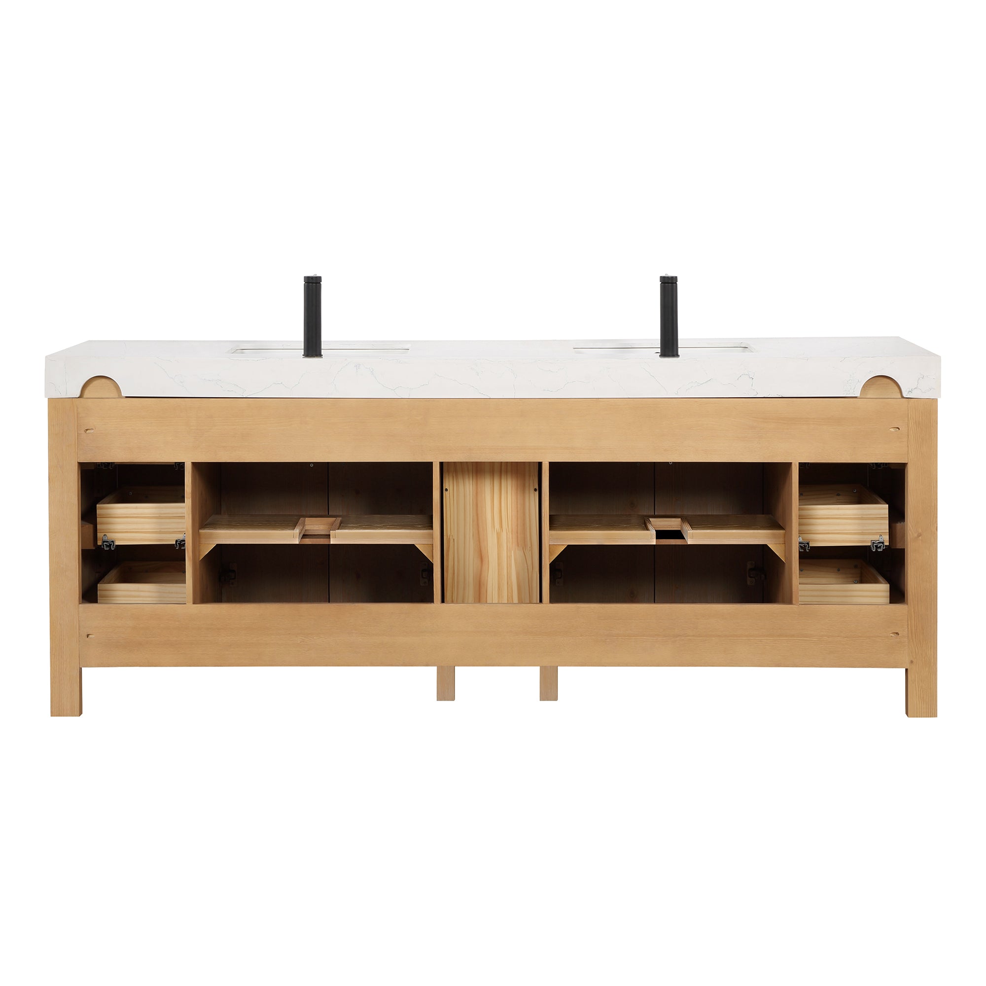 Leon Bath Vanity With Composite Stone Top, Fir Wood Brown, 84", No Mirror