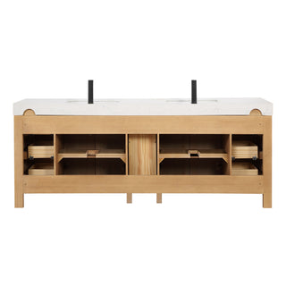 Leon Bath Vanity With Composite Stone Top, Fir Wood Brown, 84", No Mirror