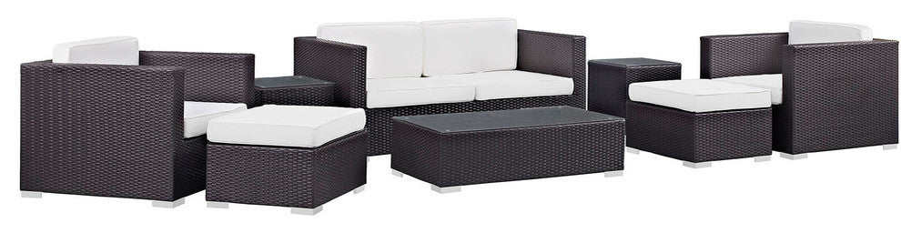 Modern Contemporary Outdoor Patio Rattan and Wicker 8-Piece SetSofa Set White