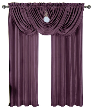 5-Piece Soho Faux Silk Window Treatment Set, Purple, 84"x84" Panels