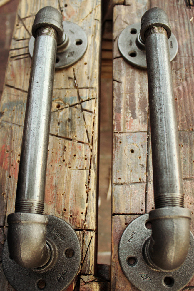 Black Pipe Industrial Door Pulls, Set of 2, Black Pipe, 8.5"