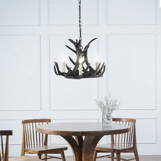 Eldora 18" Adjustable Resin Antler 3-Light LED Chandelier, Black