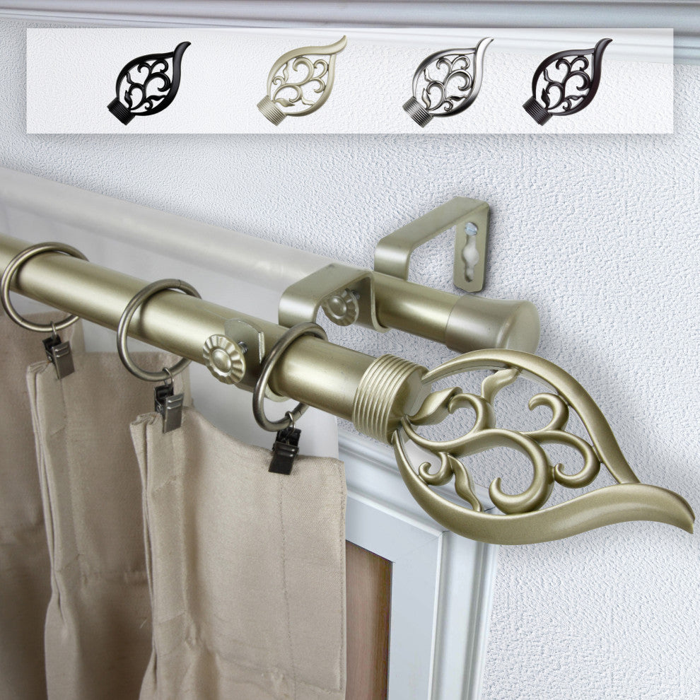 Clair 1" Double Curtain Rod, Light Gold, 120-170"