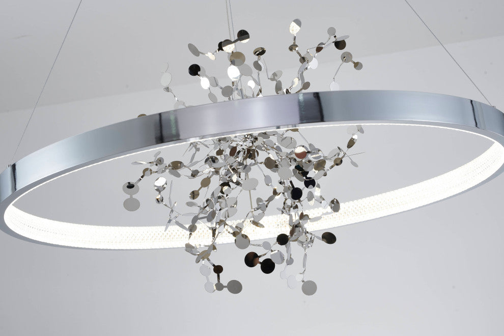 Stainless Steel LED Chandelier With Confetti Interior