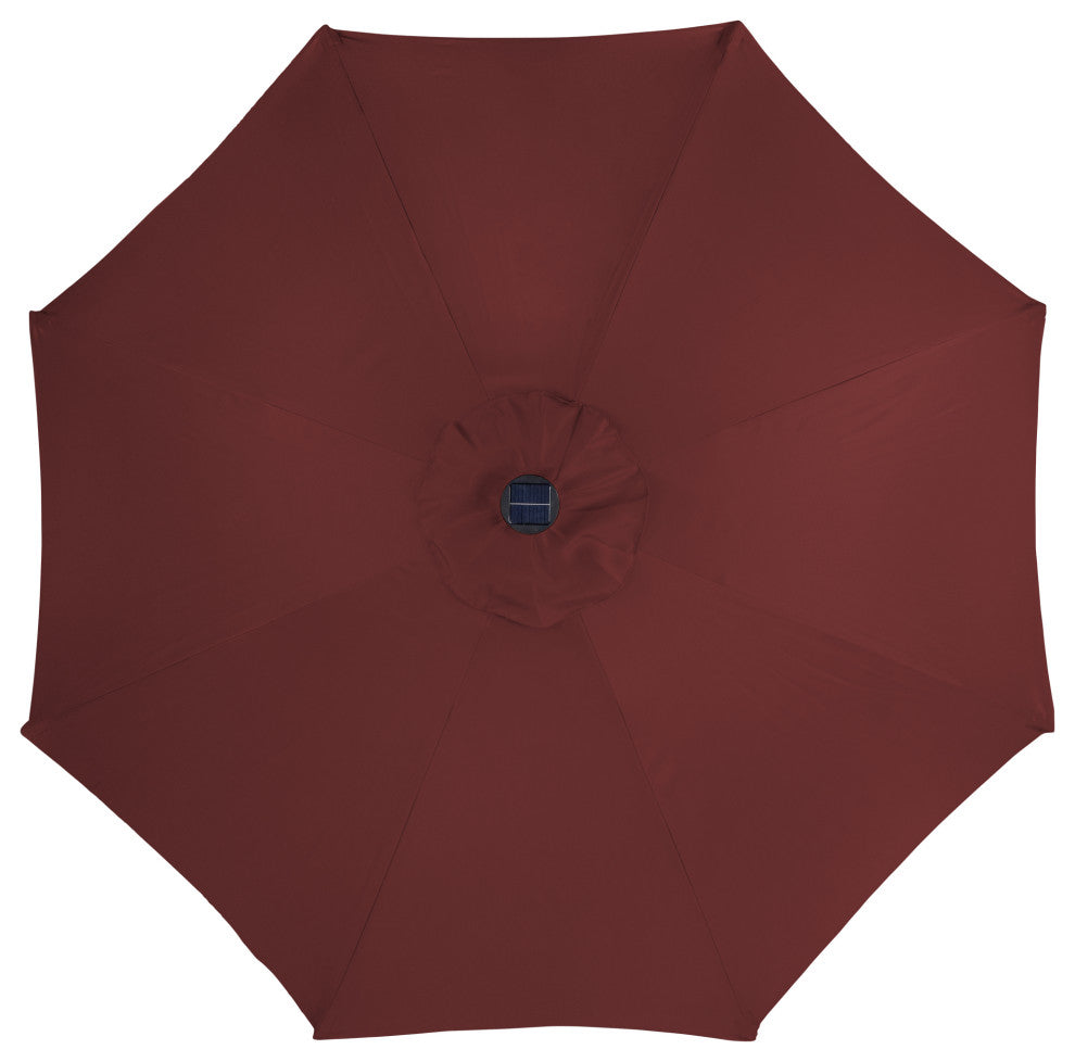 9ft Solar Lighted Outdoor Patio Umbrella With Hand Crank and Tilt Burgundy