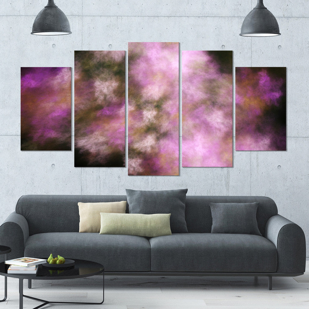 Perfect Pink Starry Sky, Contemporary Canvas Art Print, 60"x32", 5 Panels
