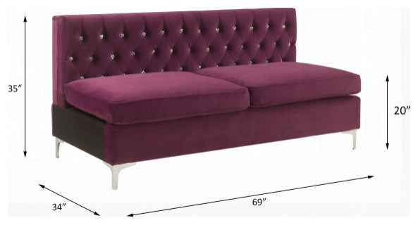 Modular Armless Sofa, Burgundy Velvet