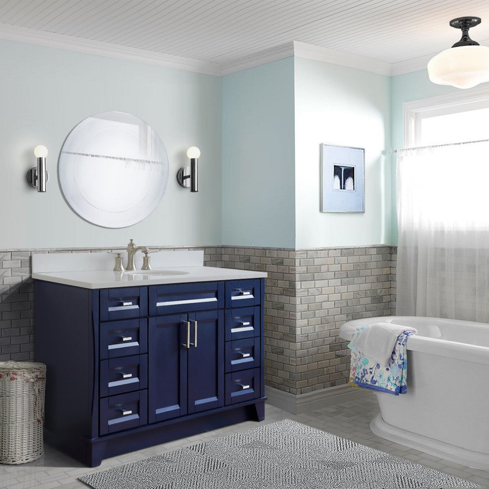 49" Single Sink Vanity, Blue Finish With Engineered Stone Top And Oval Sink