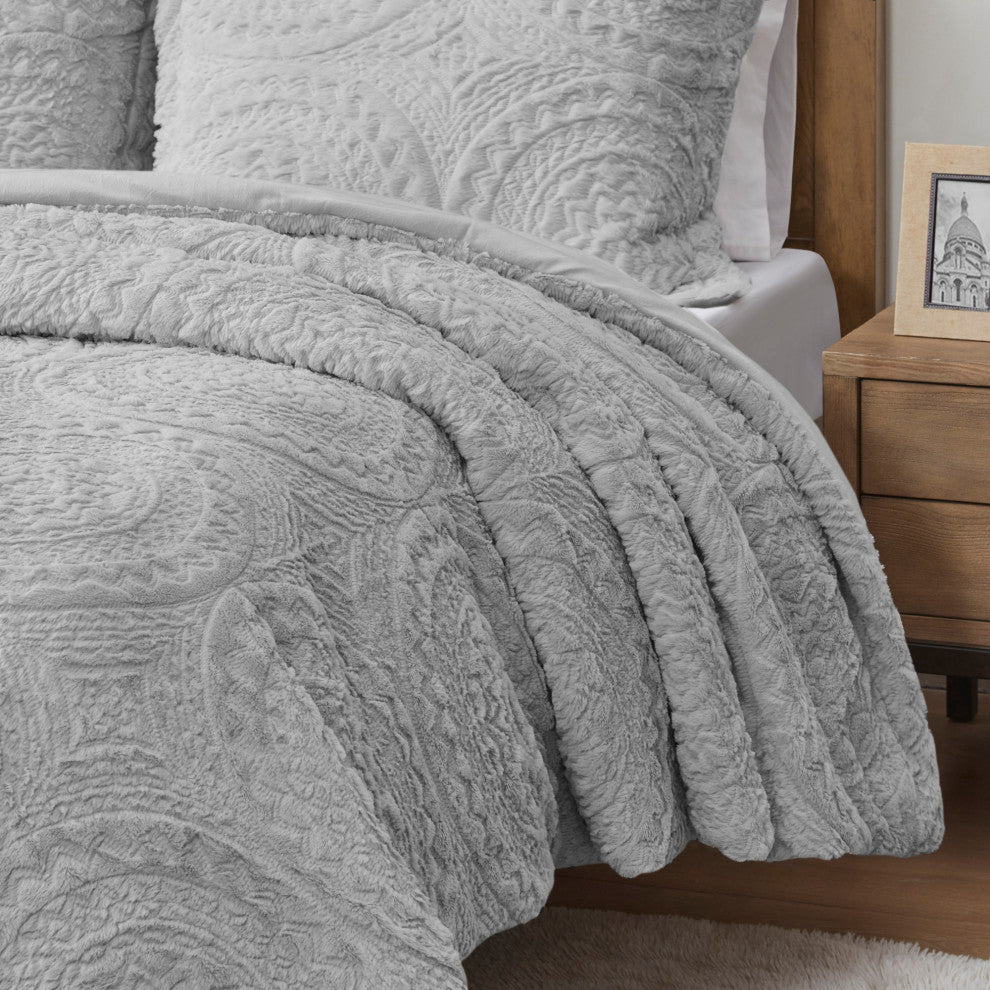 Madison Park Arya Medallion Faux Fur Plush Comforter Mini Set