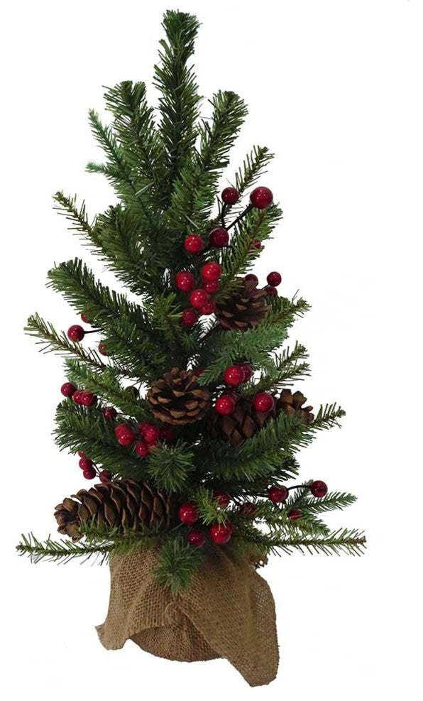 24" Red Berries and Pinecones Tree