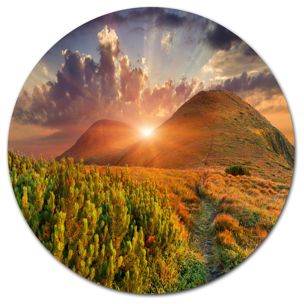 Colorful Fall Landscape In Mountains, Landscape Disc Metal Artwork, 23"