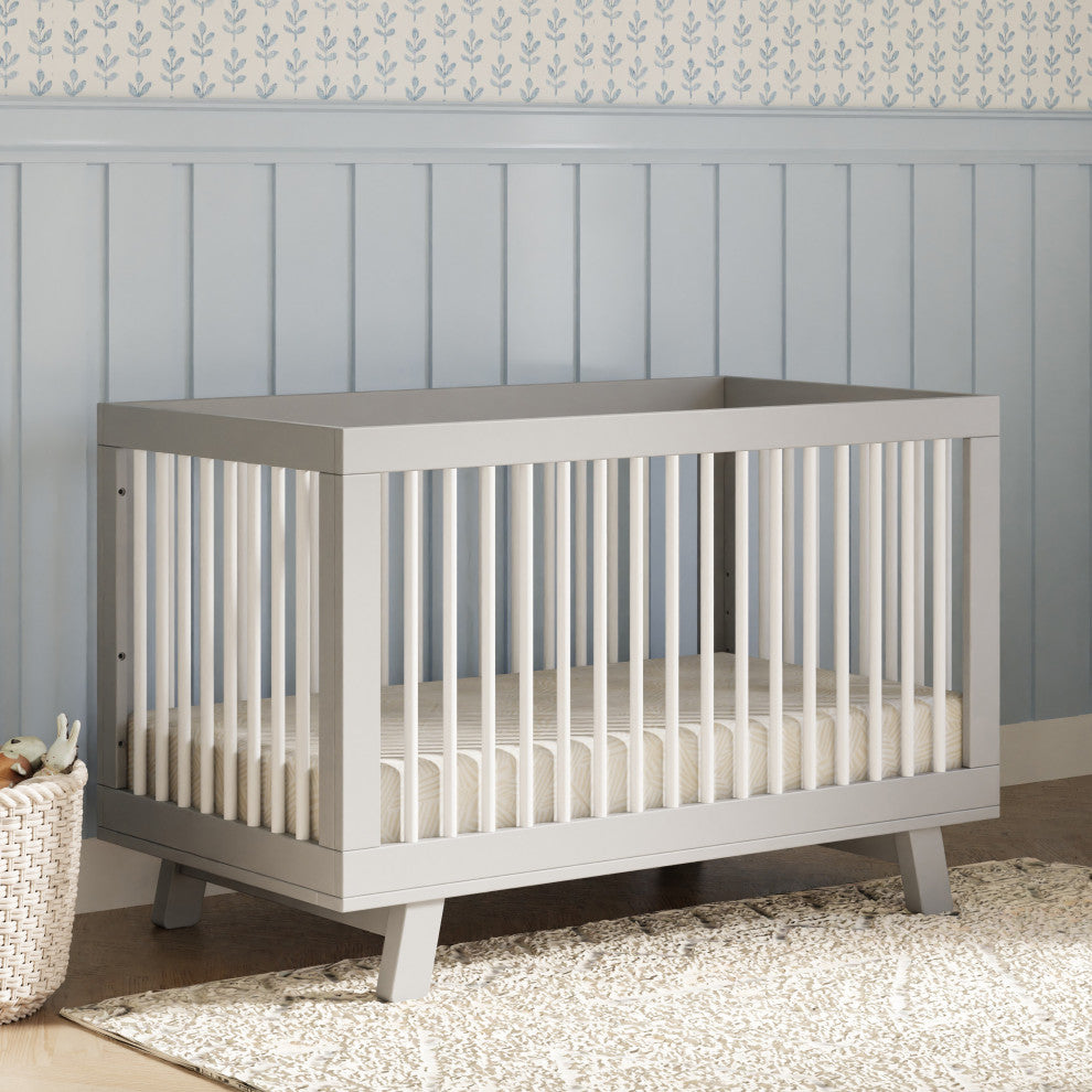 Hudson 3-in-1 Convertible Crib With Toddler Bed Conversion Kit, Grey White