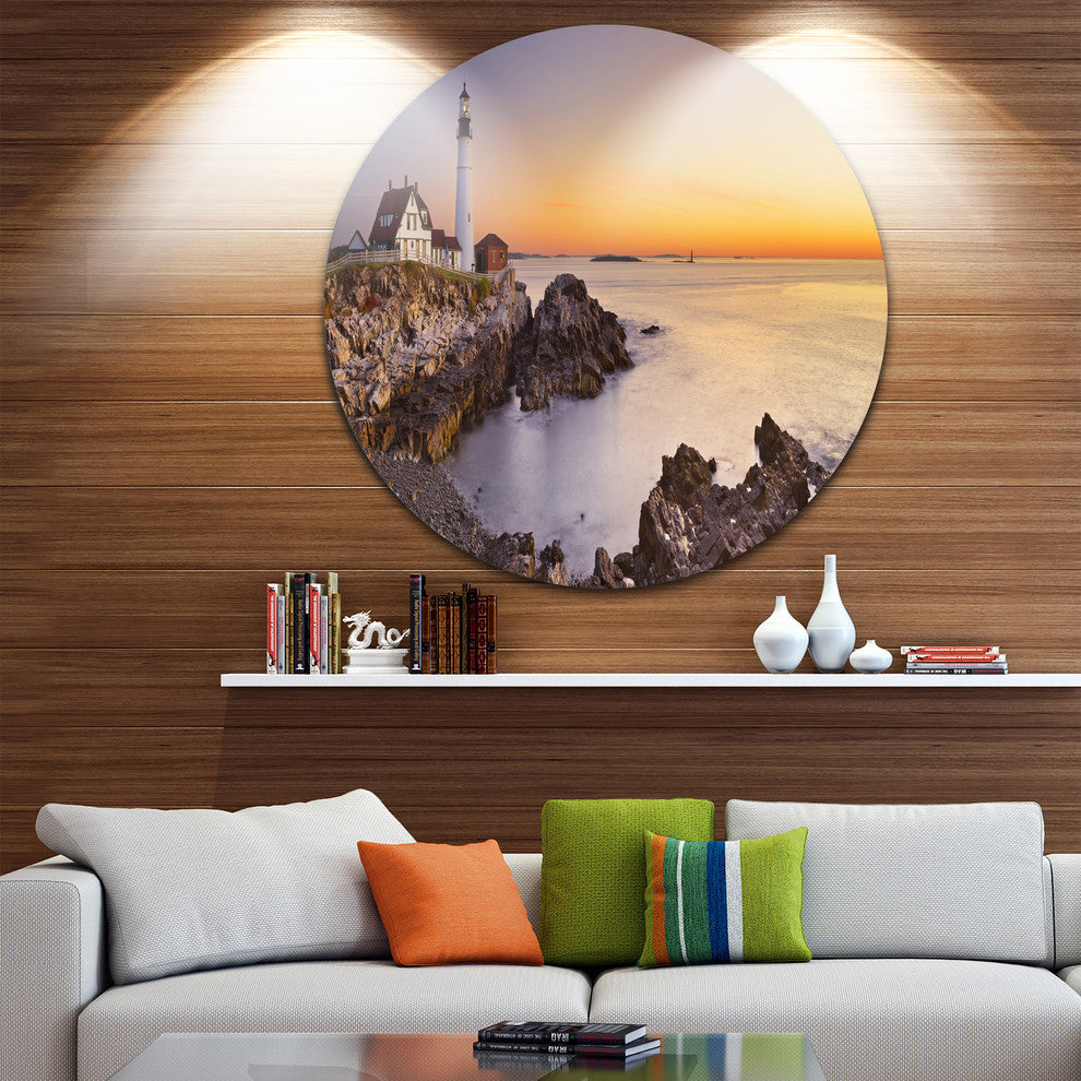 Portland Head Lighthouse Maine, Modern Seascape Round Wall Art, 36"
