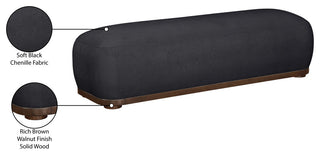 Calum Upholstered Bench, Black, Chenille Fabric, Brown Walnut Finish