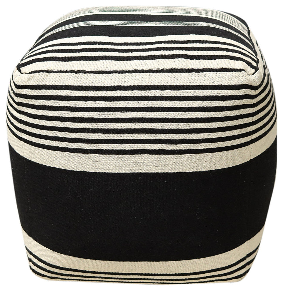 Ivory Machine Woven Newsom Pouf, 18" Cube