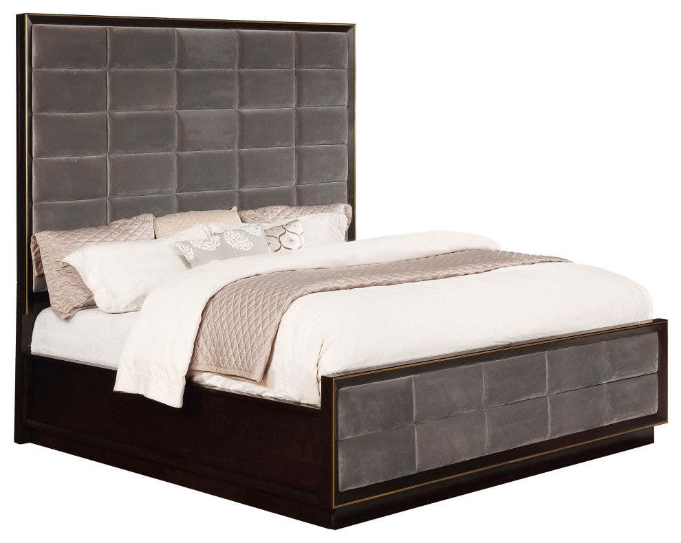 Coaster Durango Wood Queen Upholstered Bed Smoked Peppercorn and Gray