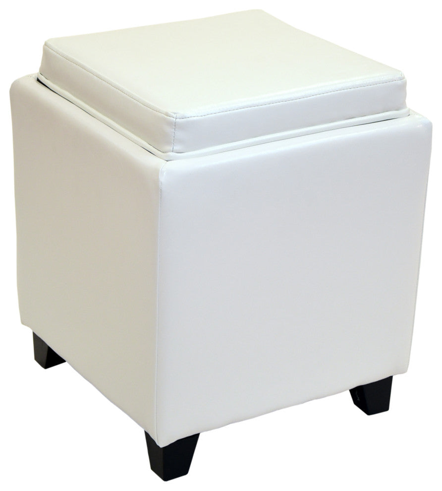 Contemporary Storage Ottoman With Tray, White
