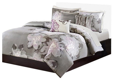 Madison Park Sateen Printed 6-Piece Duvet Set, King