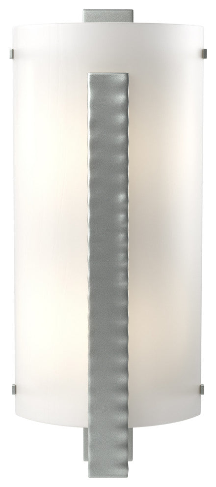 Forged Vertical Bar Sconce, Vintage Platinum Finish, White Art Glass