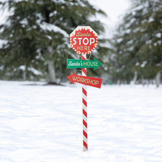 41.75"H Lighted Wooden "Santa Stop Here" Yard Stake