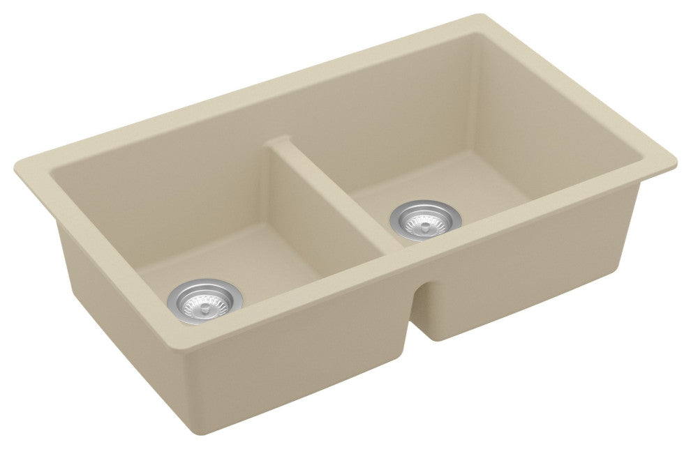 Karran 32" Undermount Double Bowl 50/50 Quartz Kitchen Sink Kit, Bisque