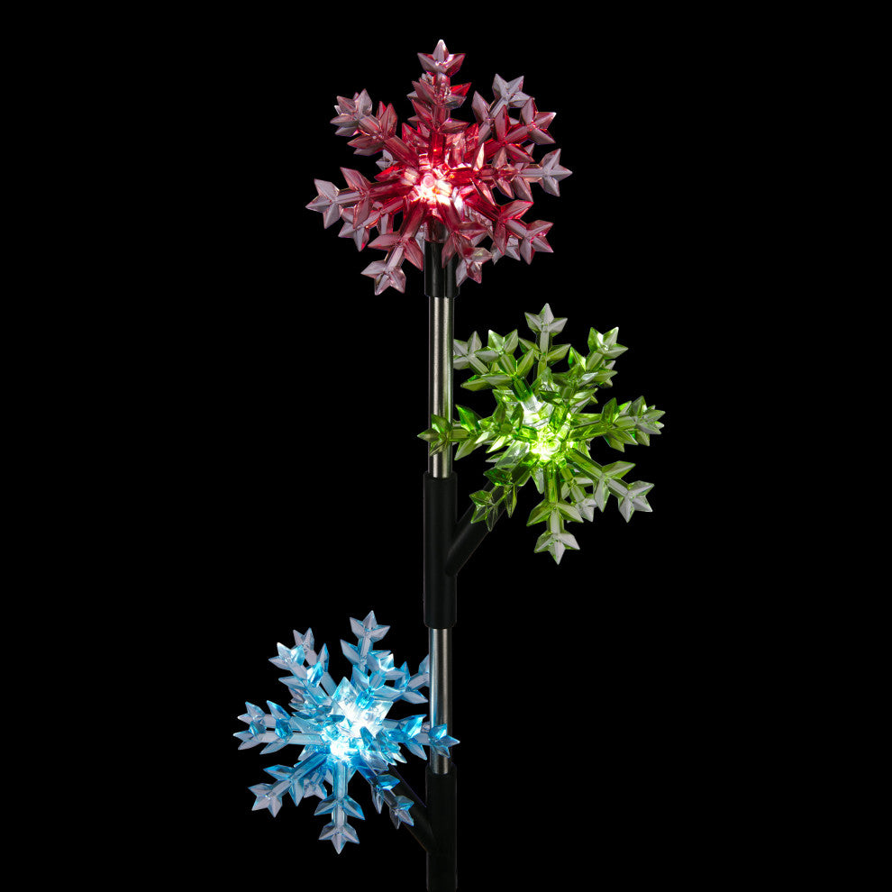 Solar 3-Tier Acrylic Snowflake Stakes with LEDs - Set of 2