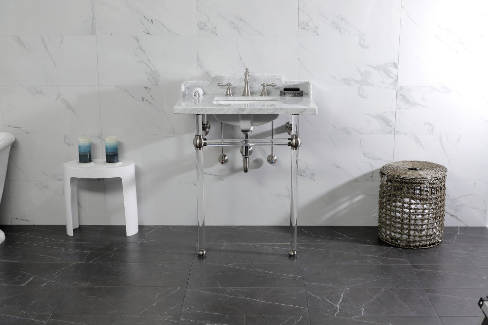 Kingston Brass LMS30MASQ8 30" Carrara Marble Console Sink, Acrylic Legs