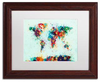 Michael Tompsett 'World Map Paint Splash' Matted Framed Art, White Mat, 14"x11"