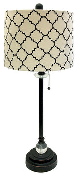 28" Crystal Buffet Lamp With Moroccan Drum Shade, Oil Rubbed Bronze, Single