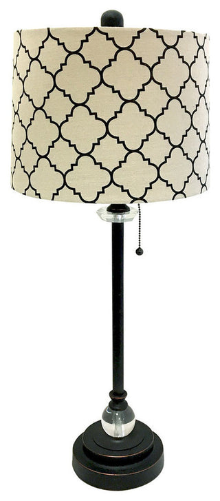 28" Crystal Buffet Lamp With Moroccan Drum Shade, Oil Rubbed Bronze, Single