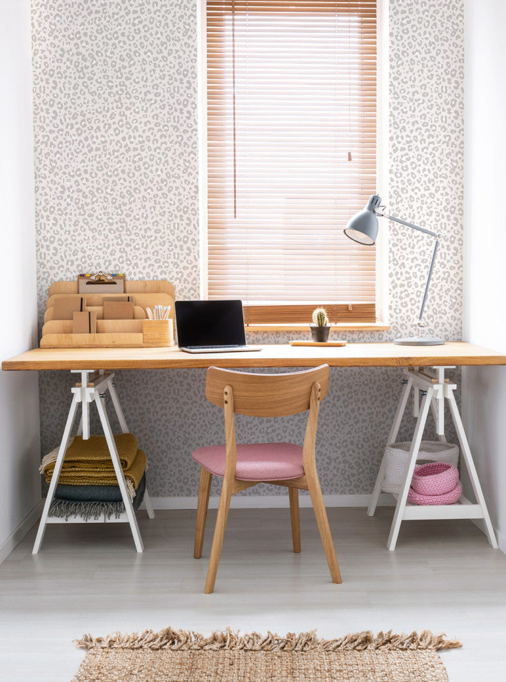 Animal Print Leopard Peel and Stick Vinyl Wallpaper, Light Grey, 24"w X 108"h