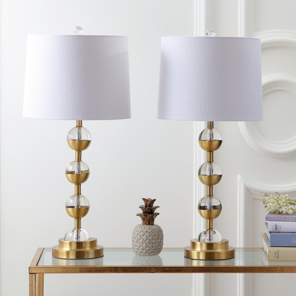 Avery 27.5" Crystal Table Lamp, Clear and Brass Gold, Set of 2