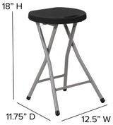 Micah 2 Pack Foldable Stool with Black Plastic Seat and Titanium Gray Frame