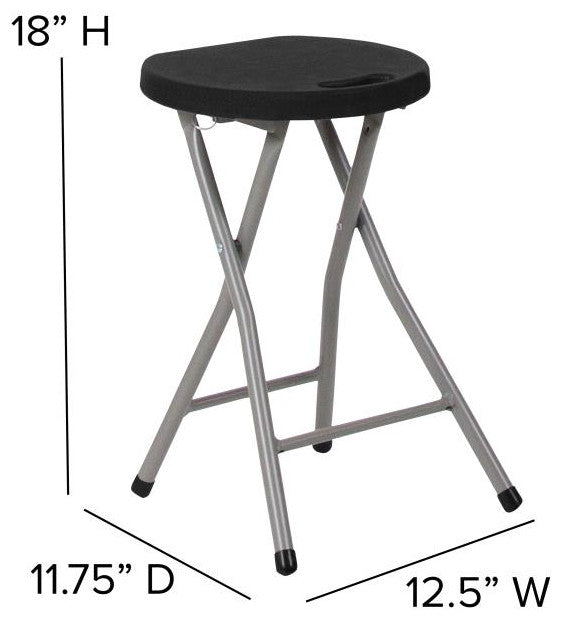 Micah 2 Pack Foldable Stool with Black Plastic Seat and Titanium Gray Frame
