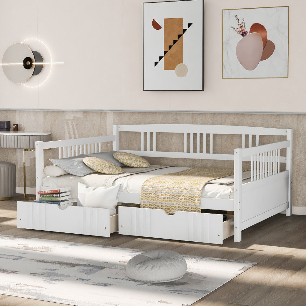 Gewnee Wood Full Size Daybed with Two Drawers in White