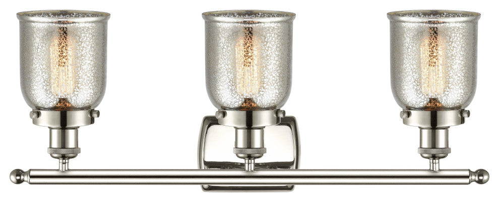 Small Bell 3 Light Bath Vanity Light, Polished Nickel, Silver Plated Mercury