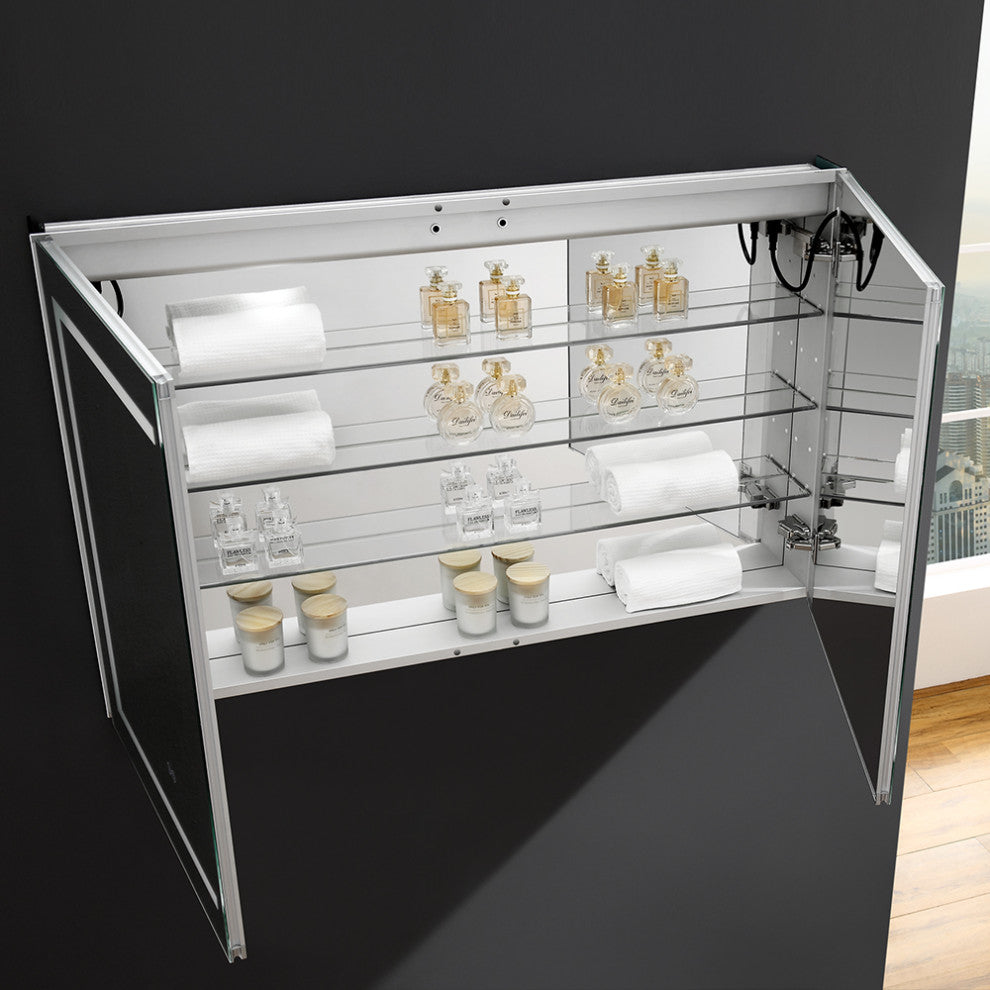 Spazio Bathroom Medicine Cabinet With LED Lighting and Defogger, 48"x30"