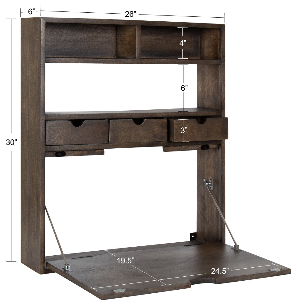 Georgie Wall Hanging Desk, Rustic Brown, 26x6x30