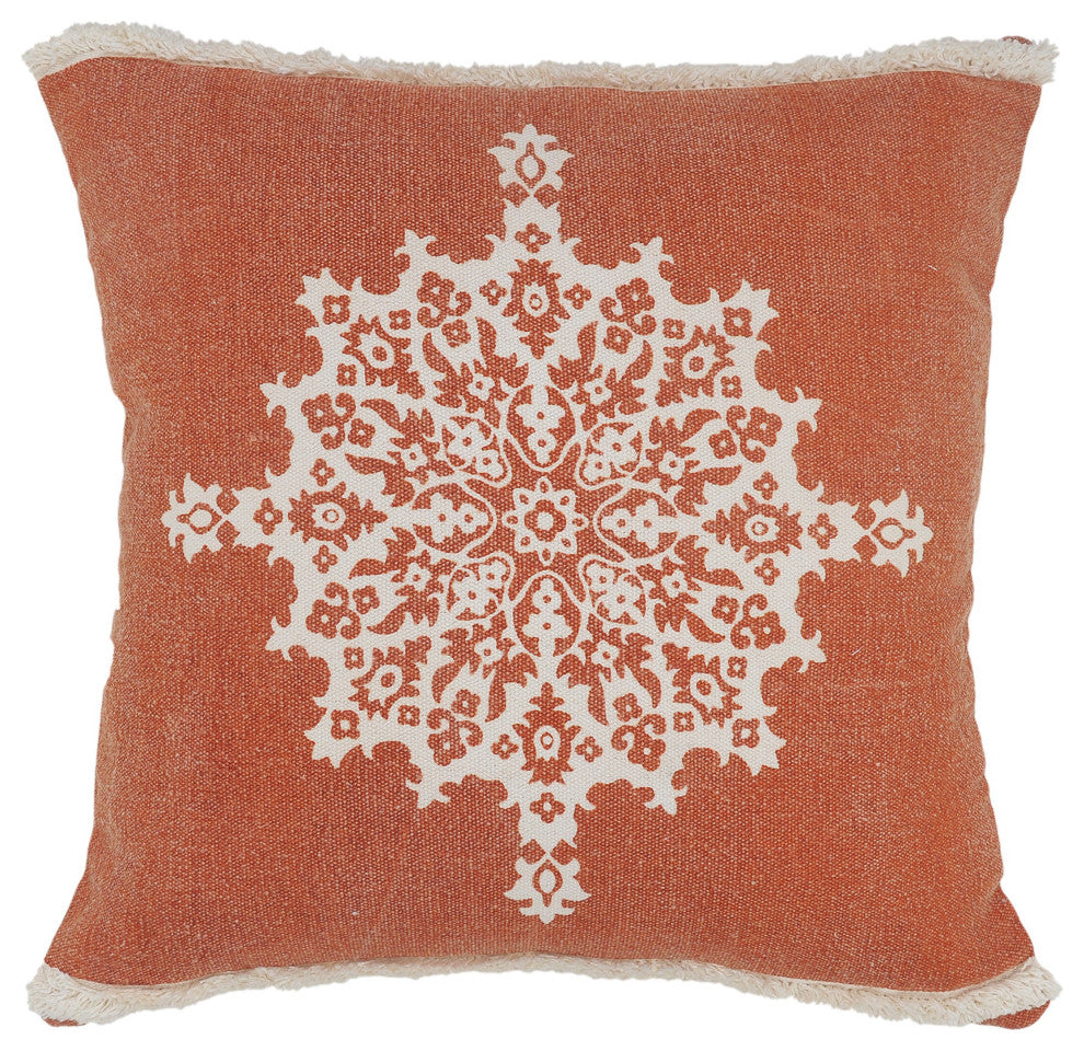 Casual Floral Mandala Medallion Throw Pillow with Tufted Border