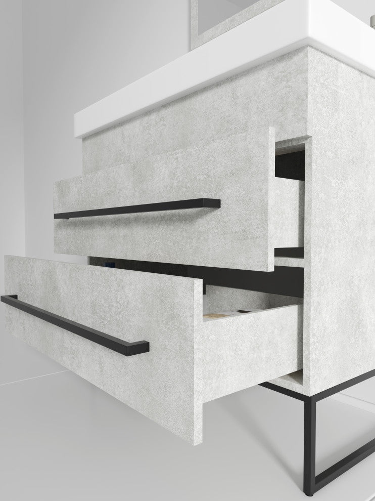 Fine Fixtures Modern Vanity Set, Gray Marble, 36", Black Hardware