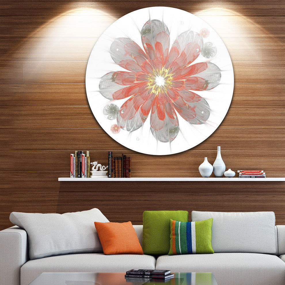 Simple Red And White Fractal Flower, Floral Disc Metal Wall Art, 11"