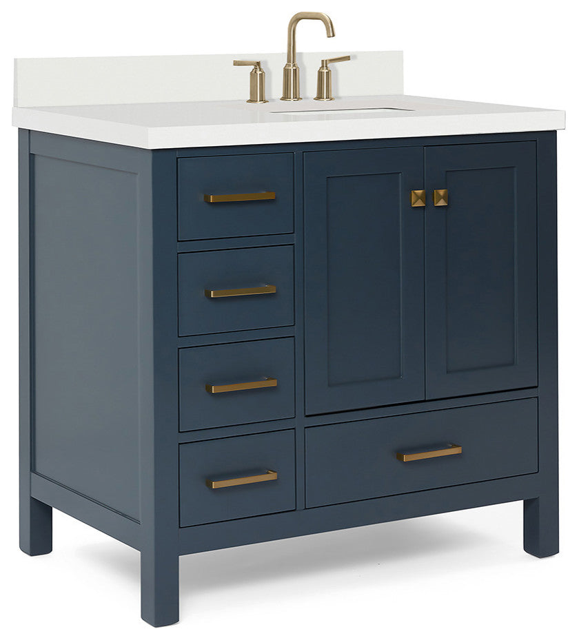 ARIEL Cambridge 37" Right Offset Rectangle Sink Midnight Blue Vanity Quartz Top