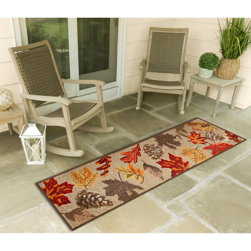 Ravella Falling Leaves Indoor/Outdoor Rug Natural 2'x8'