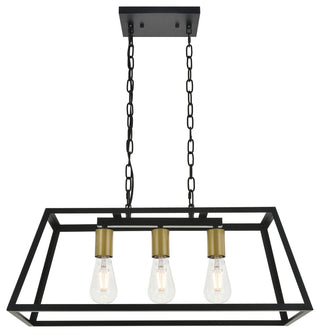 Black Finish 1-Light Pendant, Brass and Black, 25.2"x11"x10.8"