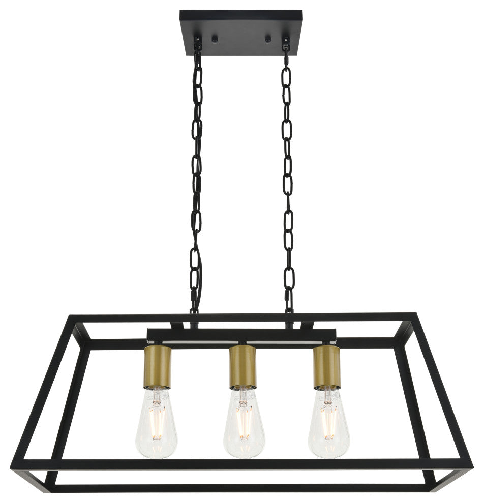 Black Finish 1-Light Pendant, Brass and Black, 25.2"x11"x10.8"