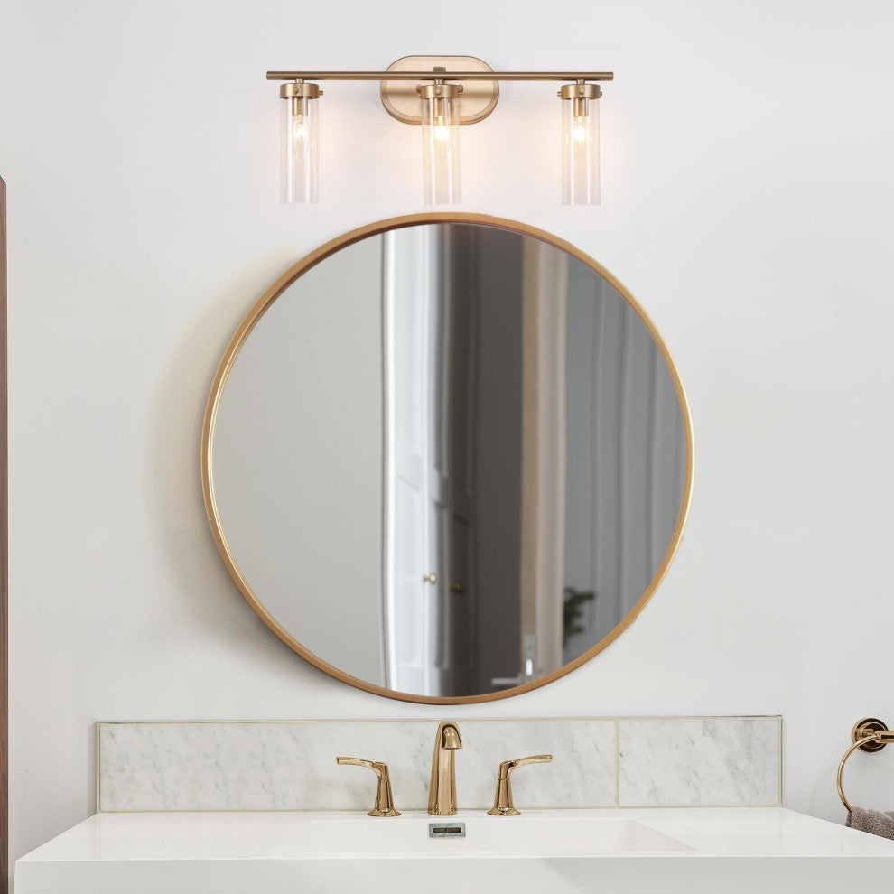 LNC Modern Gold Bathroom Vanity Light, with Clear Glass, 3 Lights